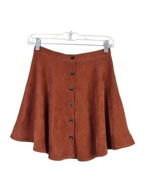 SHEIN Rust Corduroy Skater Mini Skirt XS Dark Academia Cottagecore Grunge
